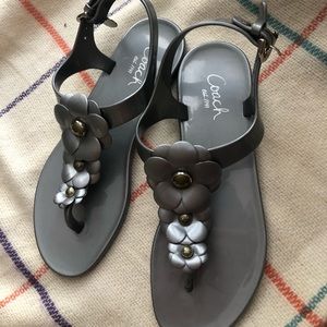 Coach Gray T strap flat sandals